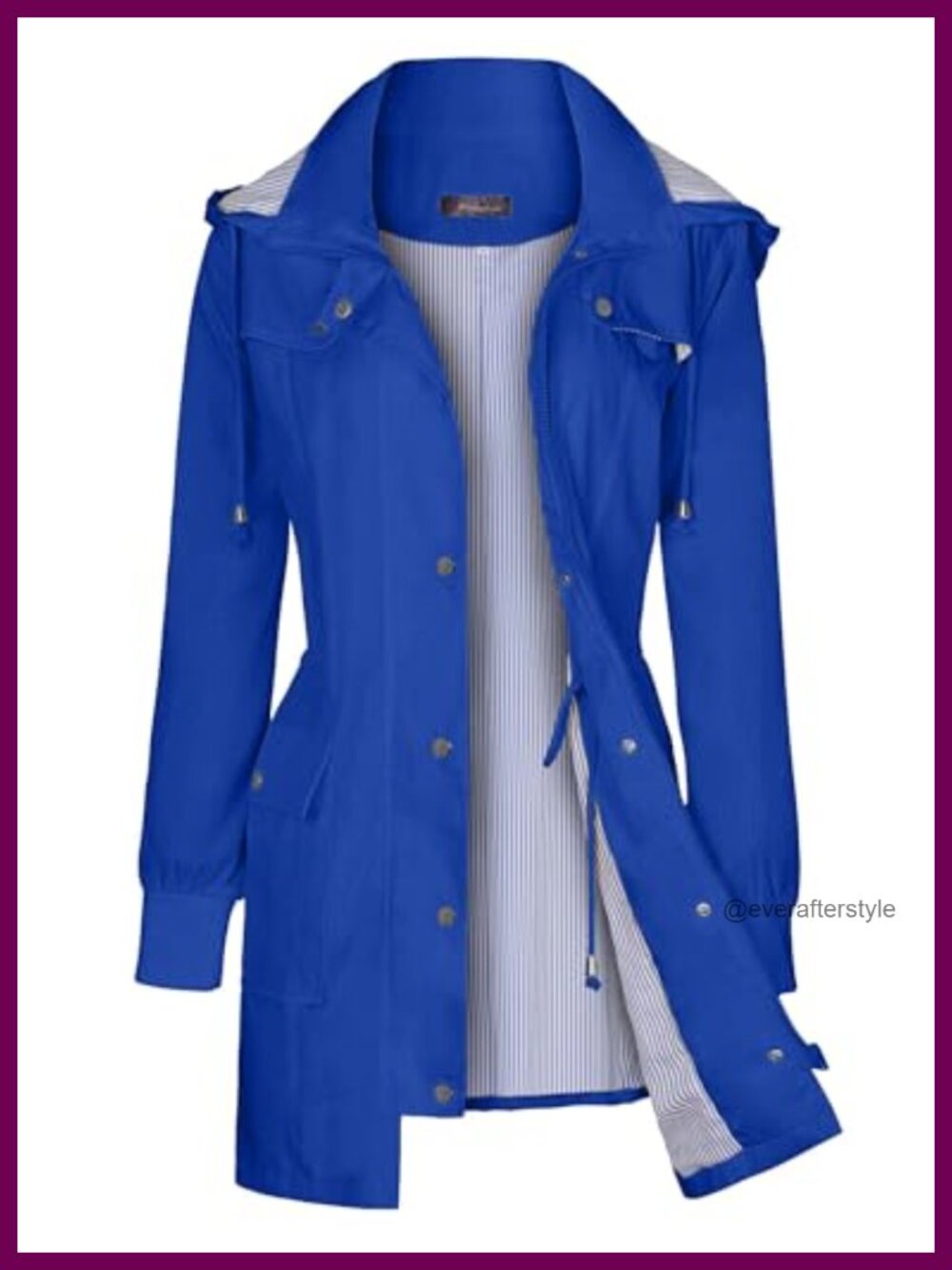 Bloggerlove Women's Lightweight Waterproof Rain Jacket Striped Lined Hooded